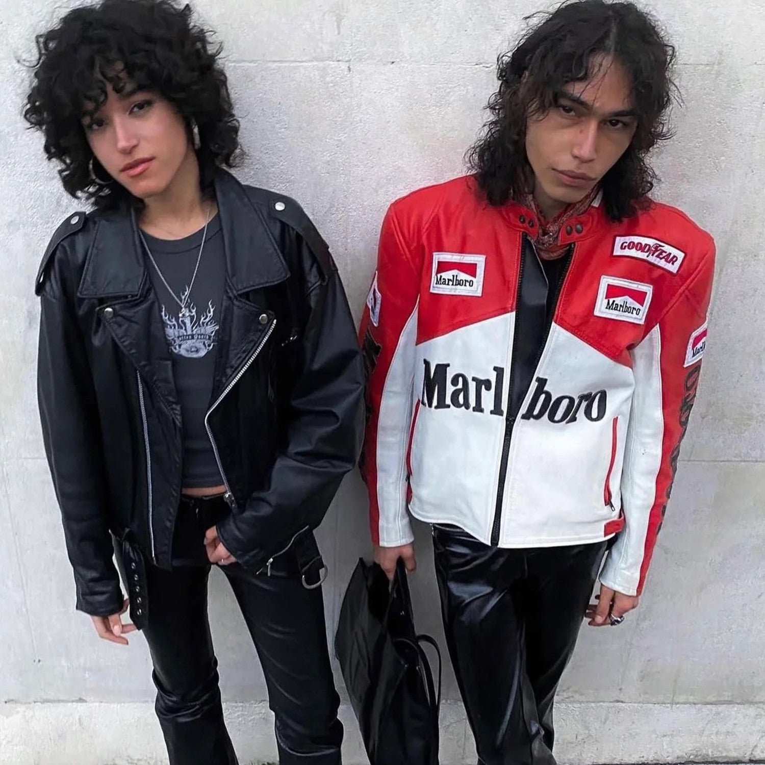 Supreme Yohji Yamamoto Marlboro Men's Women's Vintage Racing Suit Colour Blocking Fashion Leather Jacket Lapel High Street Trend Jacket Autumn and Winter #81156
