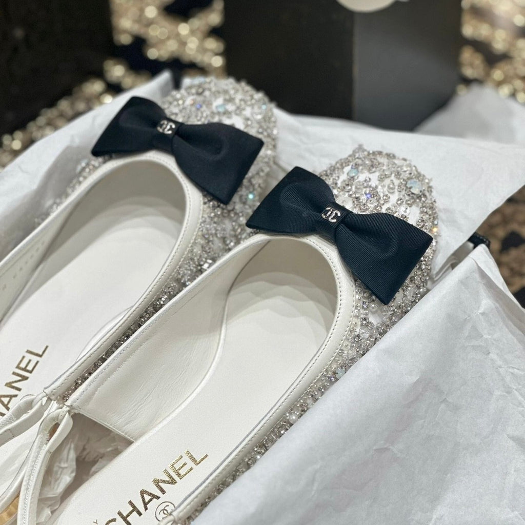 Chanel Women's Classic Fashion Spring Summer And Fall Bow Round Toe Diamond Mary Jane Shoes Slip-on Open Back Shoes #78228