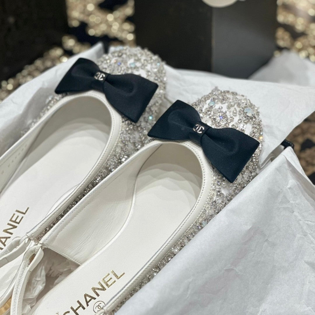 Chanel Women's Classic Fashion Spring Summer And Fall Bow Round Toe Diamond Mary Jane Shoes Slip-on Open Back Shoes #78228