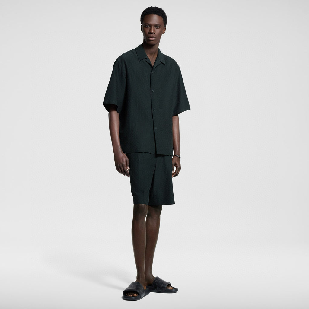 Louis Vuitton Men's Summer Solid Color Embroidered Full Print Silk Blend Single Breasted V-neck Short Sleeved Shirt And Casual Shorts Set Suit #77153