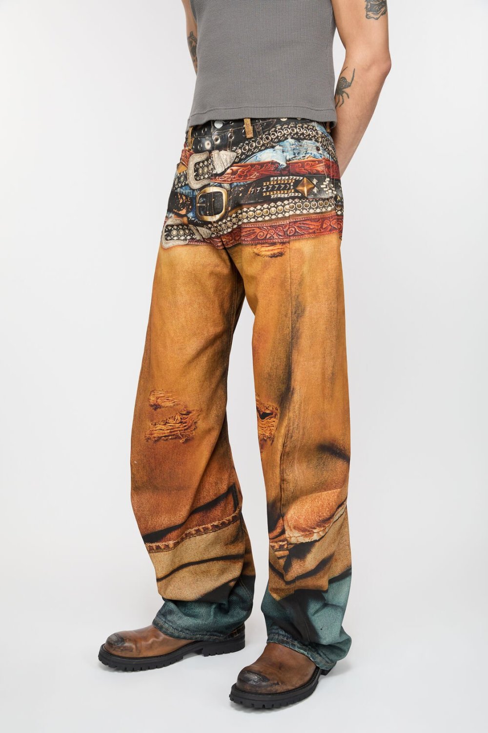 Acne Studios Men's Four Seasons Cotton Low Rise 3D Printed Casual Loose Denim Pants Ngvp #9892