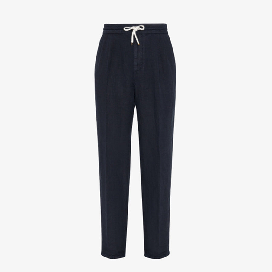 Brunello Cucinelli Men's Four-Season Drawstring Tie-Waist Plain-Colored Fitted Casual Linen Pants Ngvp #2296