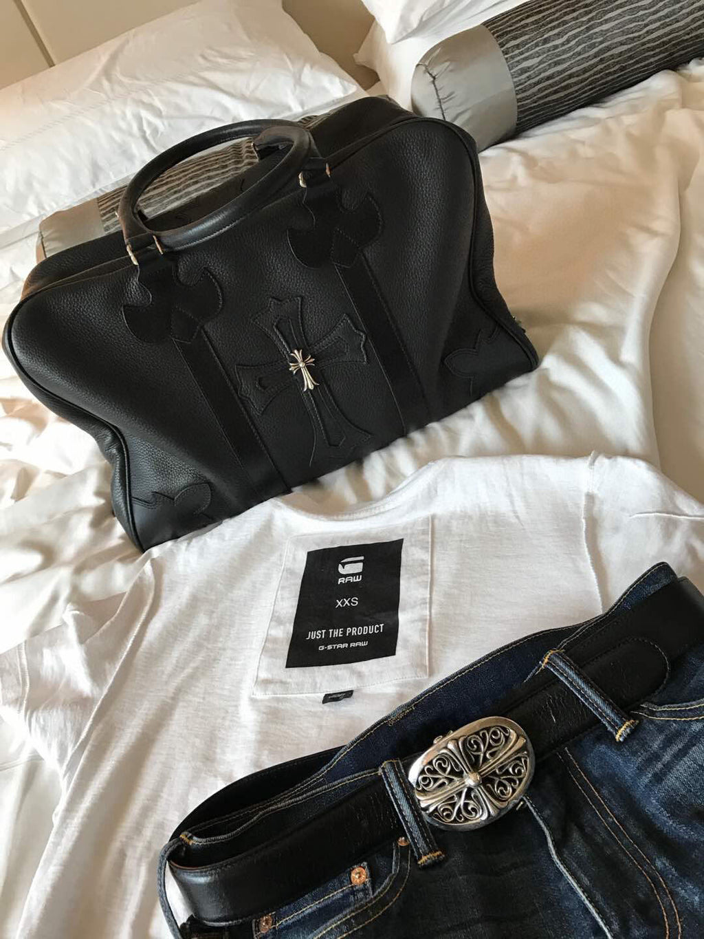 Chrome Hearts Cross-design Travel Bag Luggage Bag Metal Vintage Punk Tote Bag Men's Trendy Fashion Casual Bag Bags #84229A