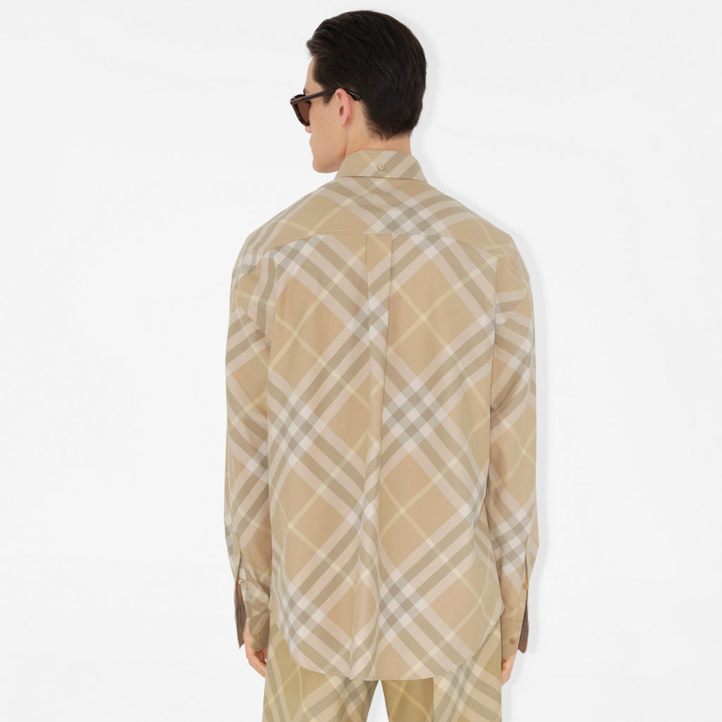 Burberry Men's Spring And Autumn New Retro Plaid Cotton Shirt Color Blocking Single-breasted Lapel Button Down Shirt  #71363