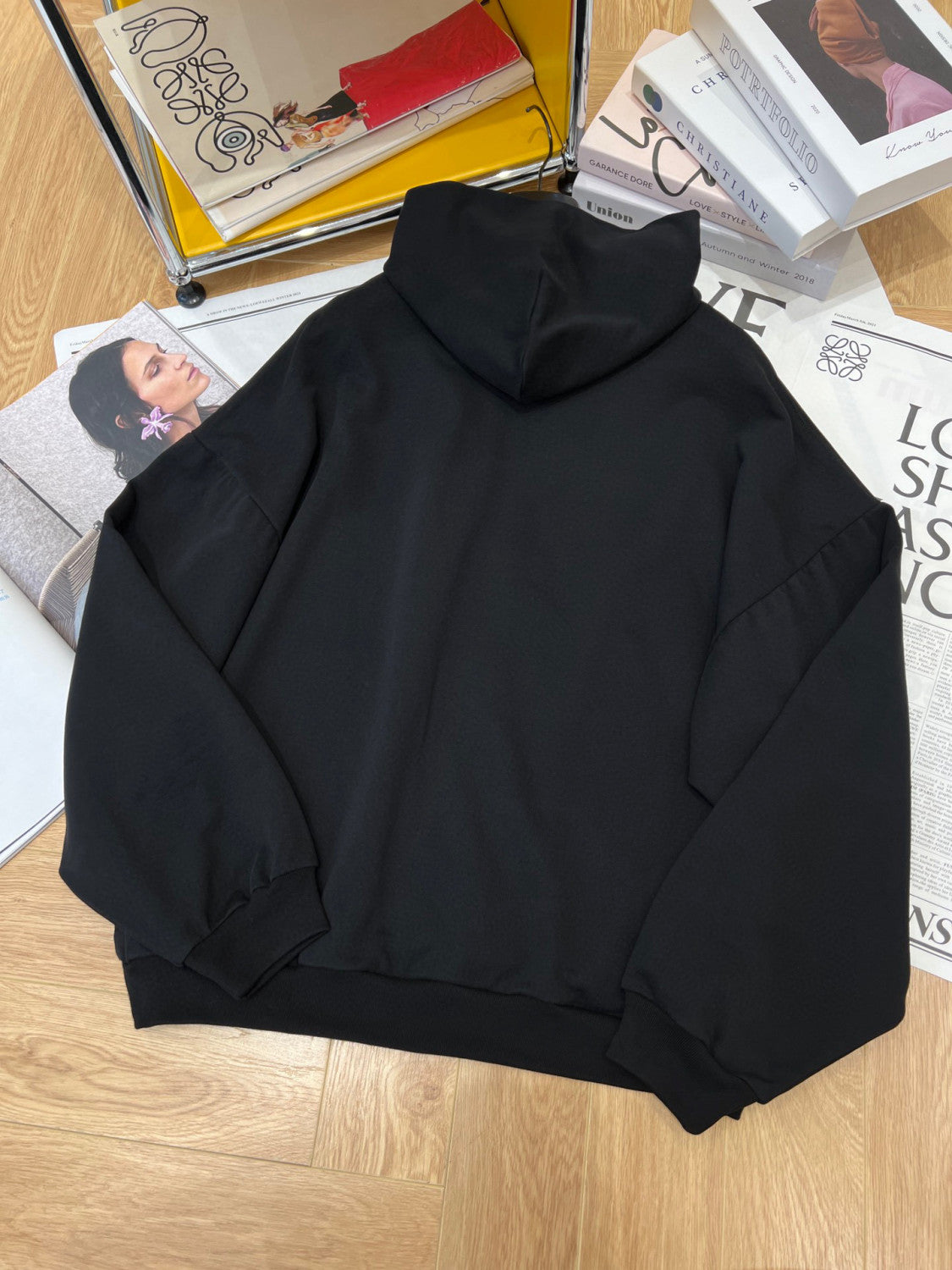 Balenciaga Back Flip Round Hoodie Oversize In Black Mirror Letter Hooded Sweatshirt Pullover #96248