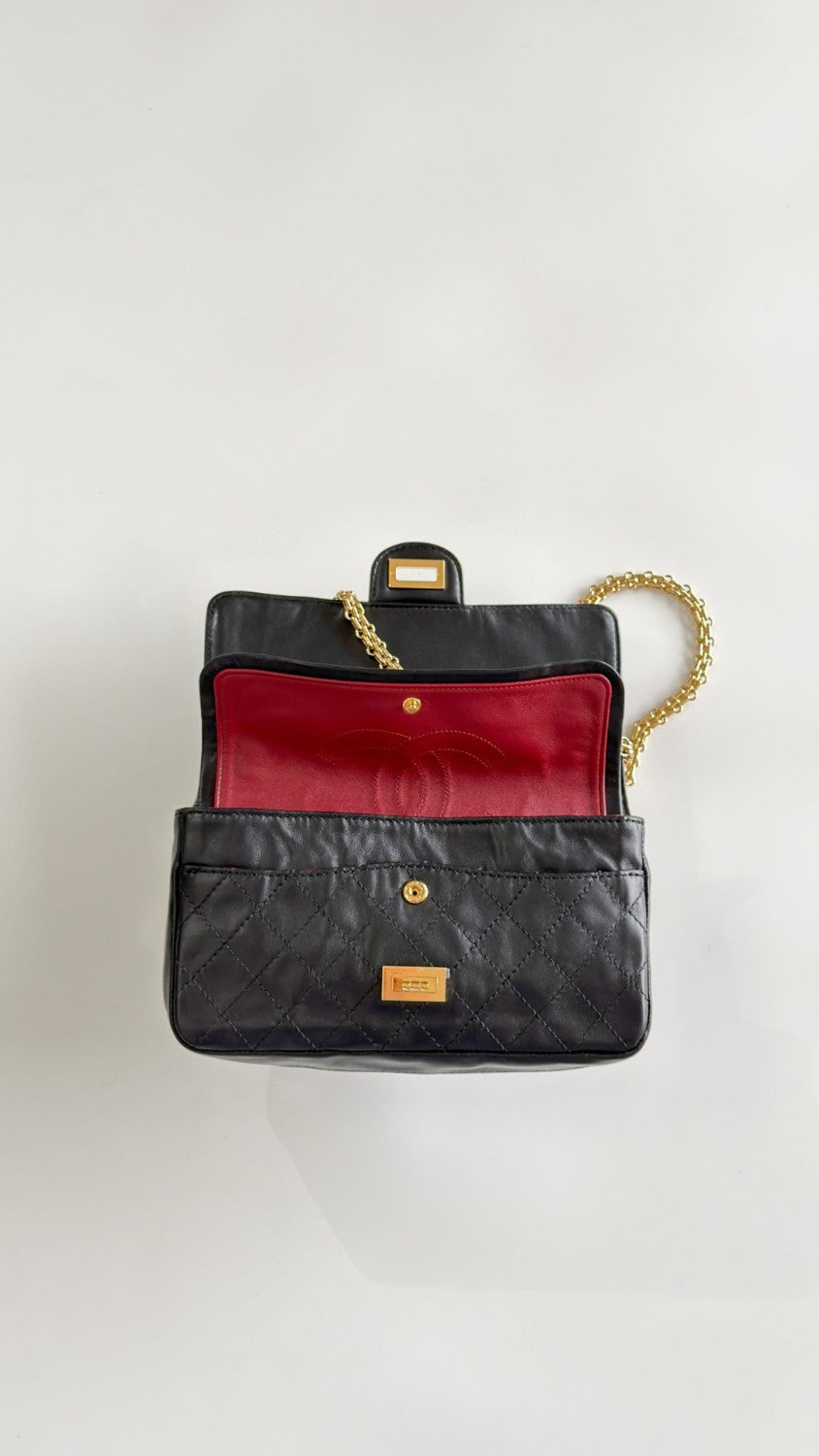 CHANEL 2.55 Handbag Lambskin Gold-tone Metal Black #377244