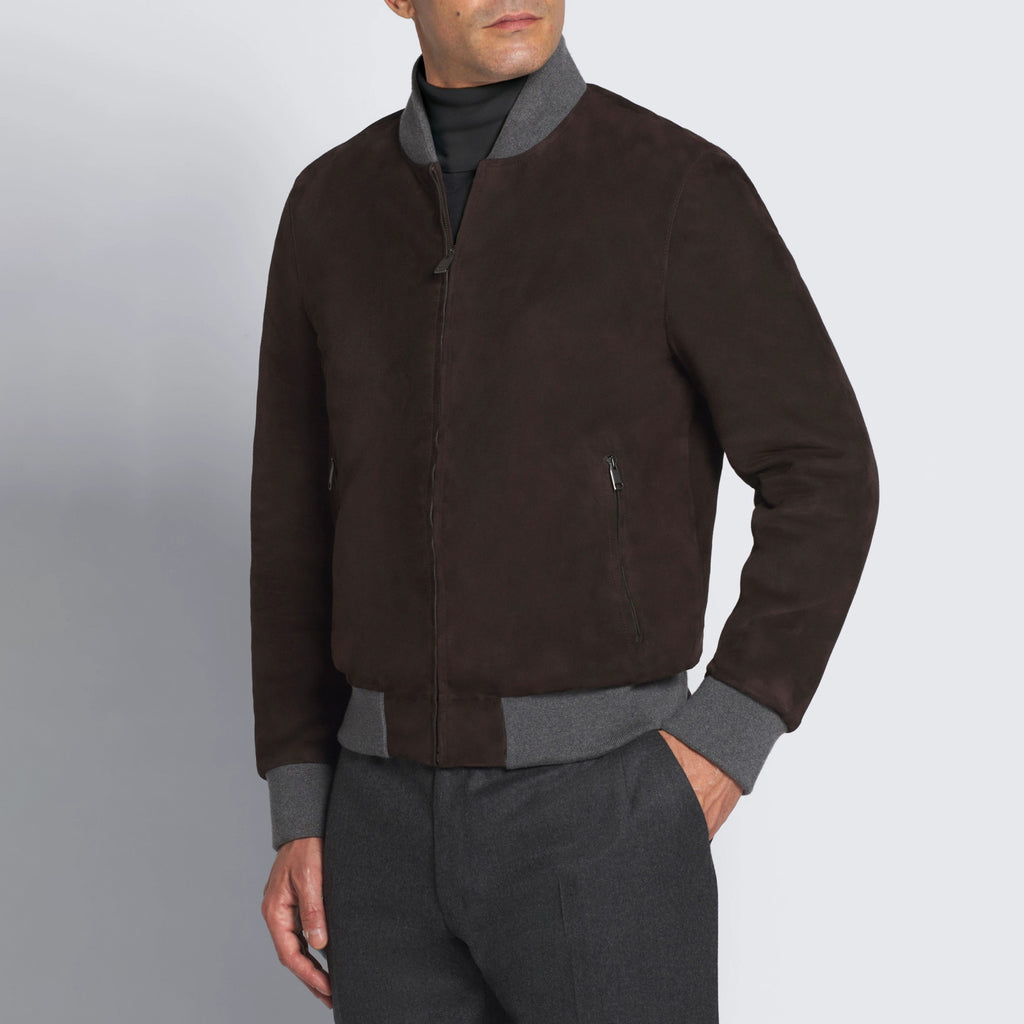 Brioni Men's Fall/Winter Fashion Casual Crew Neck Zipper Color Blocked Suede Jacket #79134