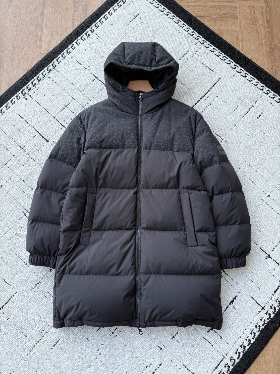 Louis Vuitton Men's and Women's Embossed Patchwork Mid Length Down Jacket #333370