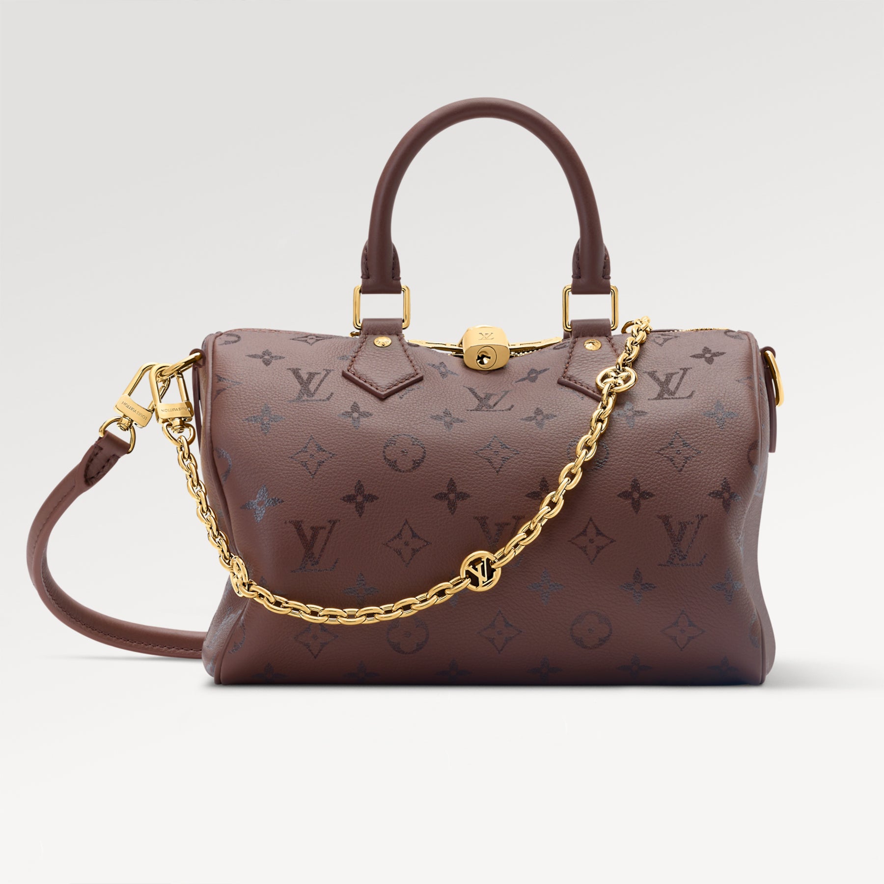 Louis Vuitton Speedy Bandoulière 25 Handbag Classic Monogram Tote Crossbody Bag Gold Chain Handbag Bags M26691 #193982
