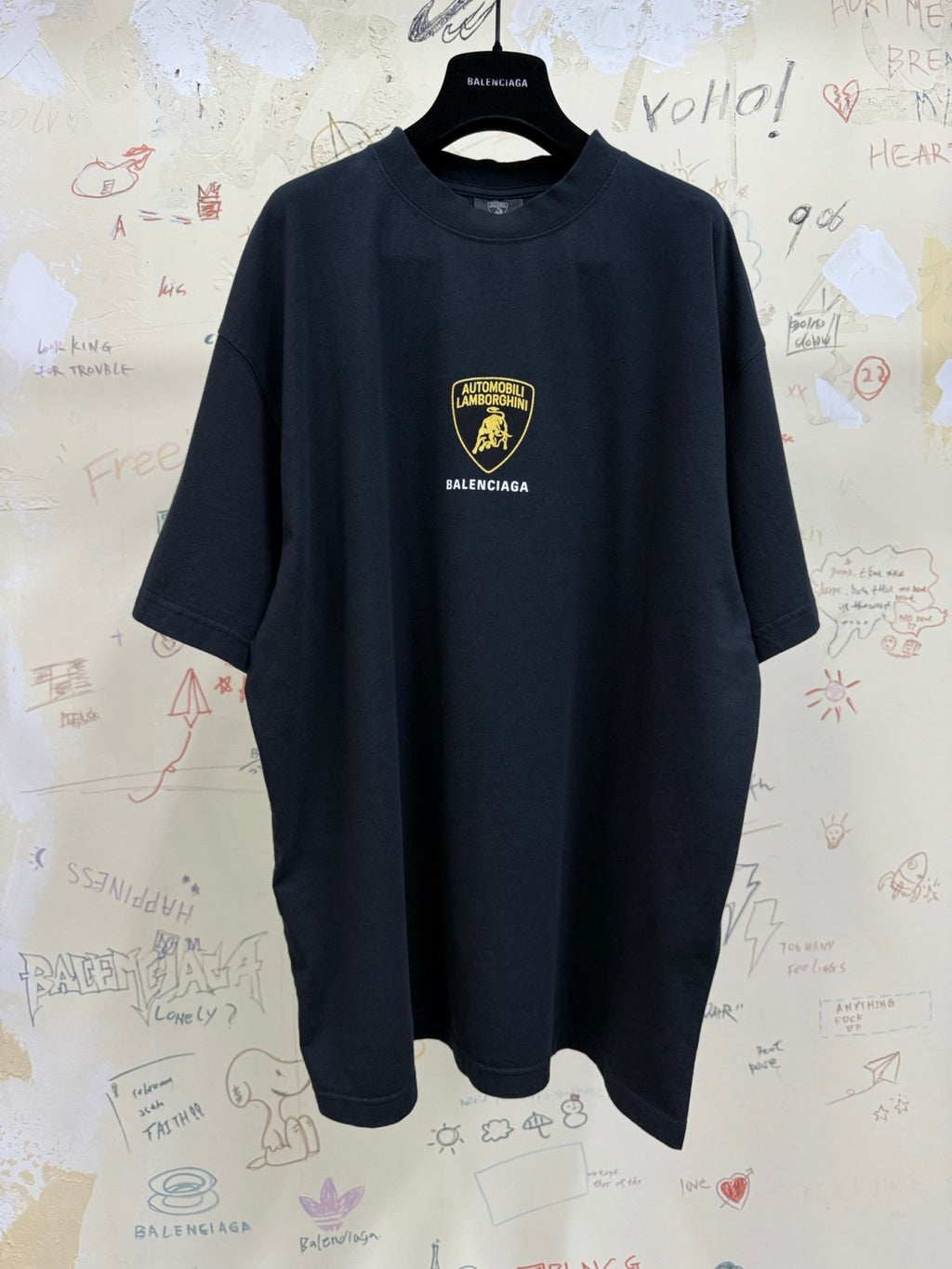 Balenciaga Lamborghini Men's Summer Solid Color Car Logo Print Round Neck Cotton Short Sleeve T-Shirt #77612