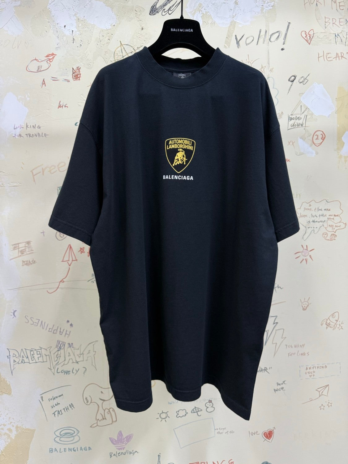 Balenciaga Lamborghini Men's Summer Solid Color Car Logo Print Round Neck Cotton Short Sleeve T-Shirt #77612
