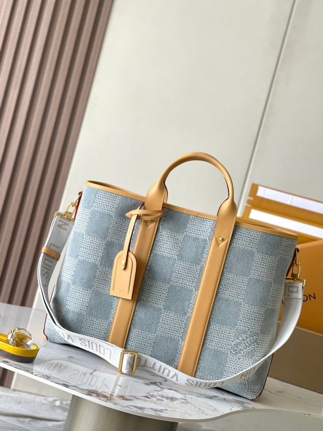 Louis Vuitton Weekend Tote Men's And Women's Solid Colour Detachable Adjustable Shoulder Strap Checkerboard Checkerboard Printing Denim Shoulder Handbag Tote Bag Bags #76851