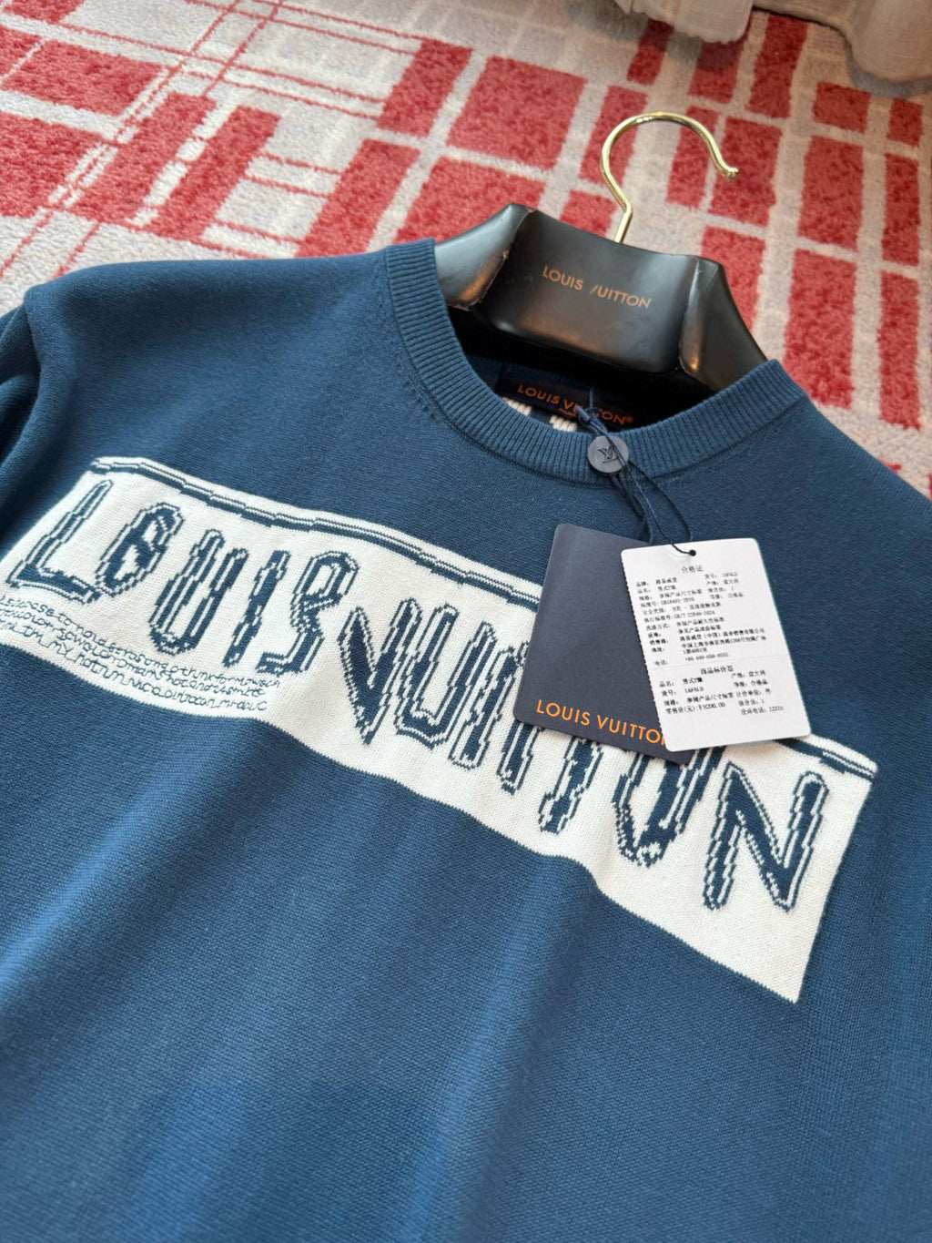 Louis Vuitton Men's Summer Blue Letter Printed Straight Round Neck Cotton Short Sleeve T-Shirt #76457