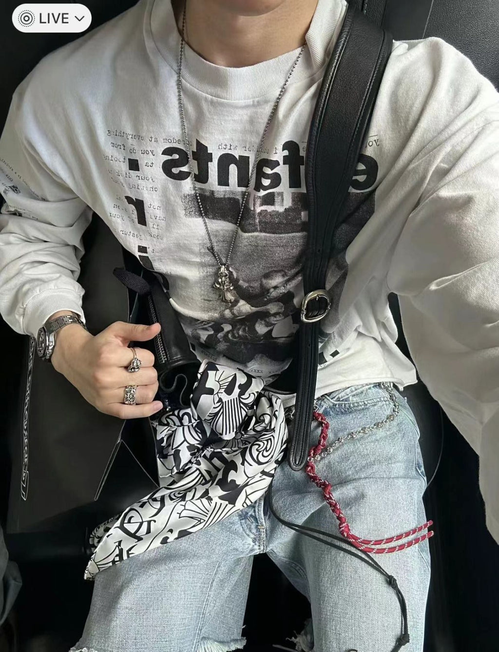 Enfants Riches Deprimes Men's Summer Ribbed Knit Washed Loose Pattern Printed Long Sleeve T-Shirt Pullover Ngvp #73357