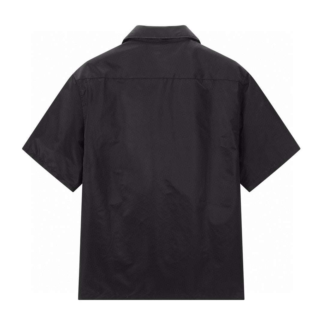 Prada Men's Black Gold Triangle Logo Multi-Pocket Single Breasted Casual Short Sleeve Shirt #98829