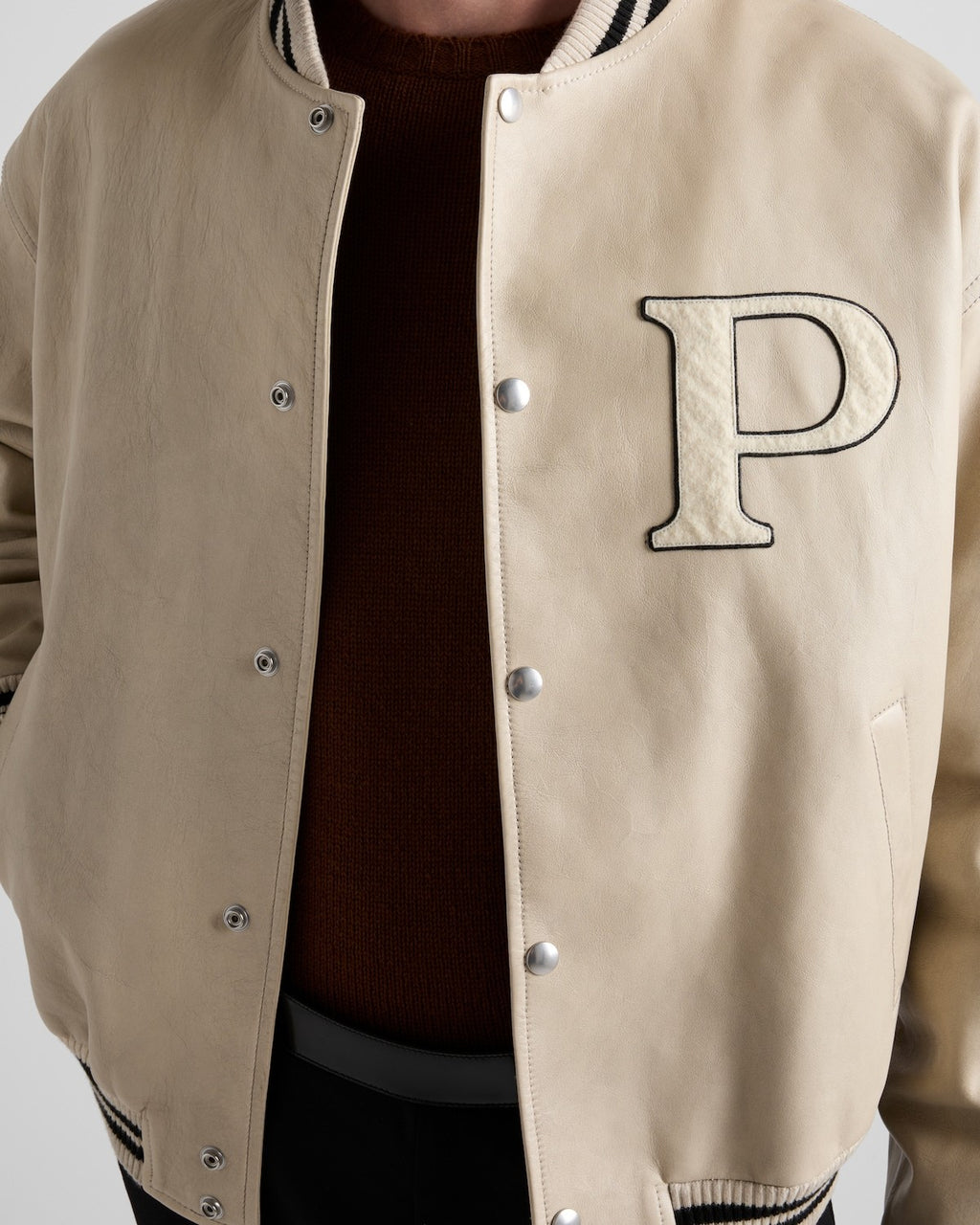 Prada Men's And Women's Fall And Winter Retro Letters High Street Leather Jacket Lapel Single-breasted Jacket Coat Ngvp #9223
