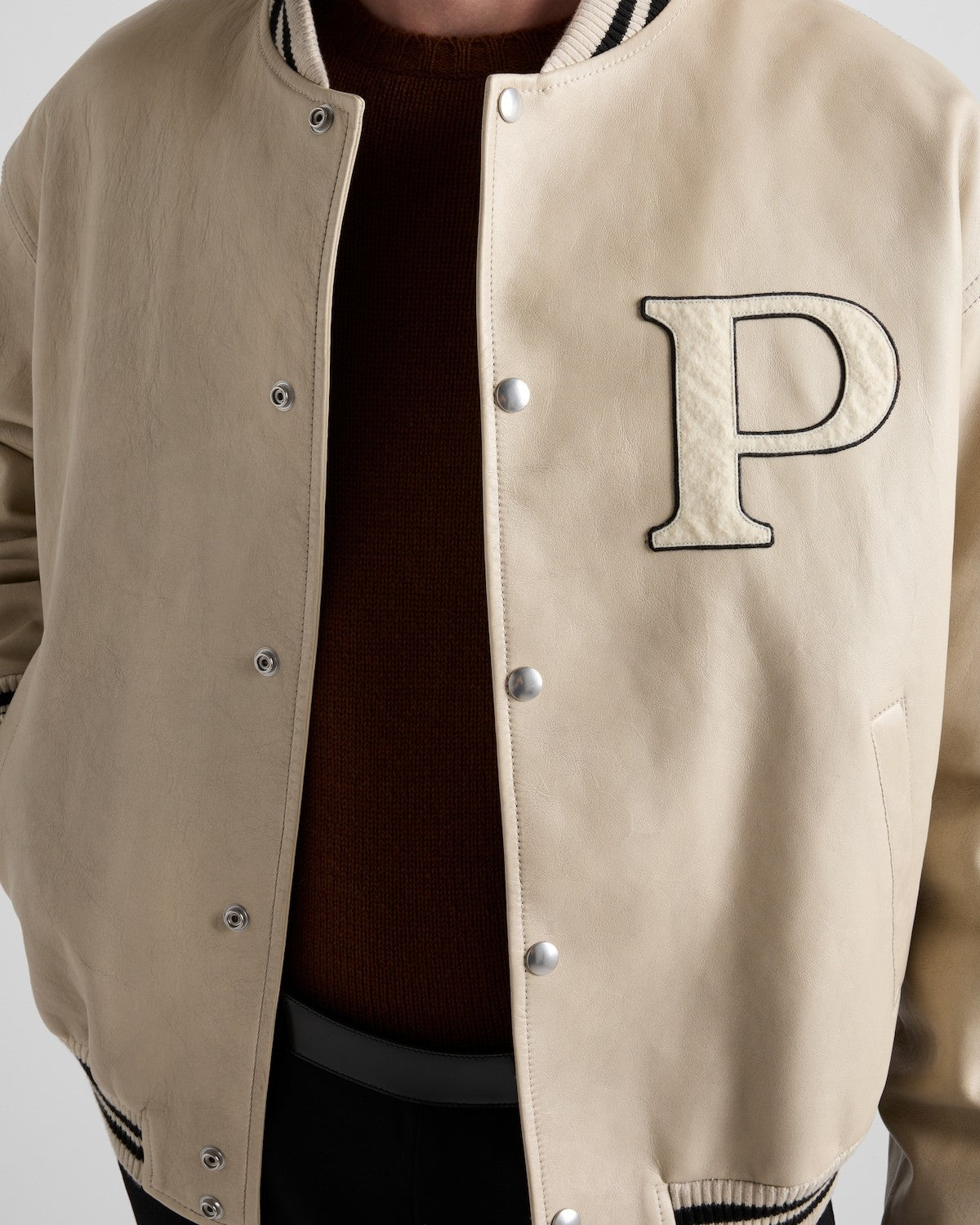 Prada Men's And Women's Fall And Winter Retro Letters High Street Leather Jacket Lapel Single-breasted Jacket Coat Ngvp #9223