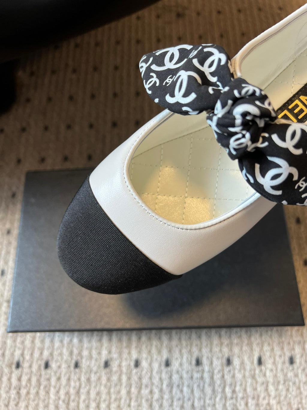 Chanel Mary Janes Lambskin Silk Grosgrain White Black #334248