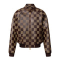 Louis Vuitton Men's Fall And Winter Brown Checkerboard Pattern Collar Zipper Cowhide Long Sleeved Jacket #72772