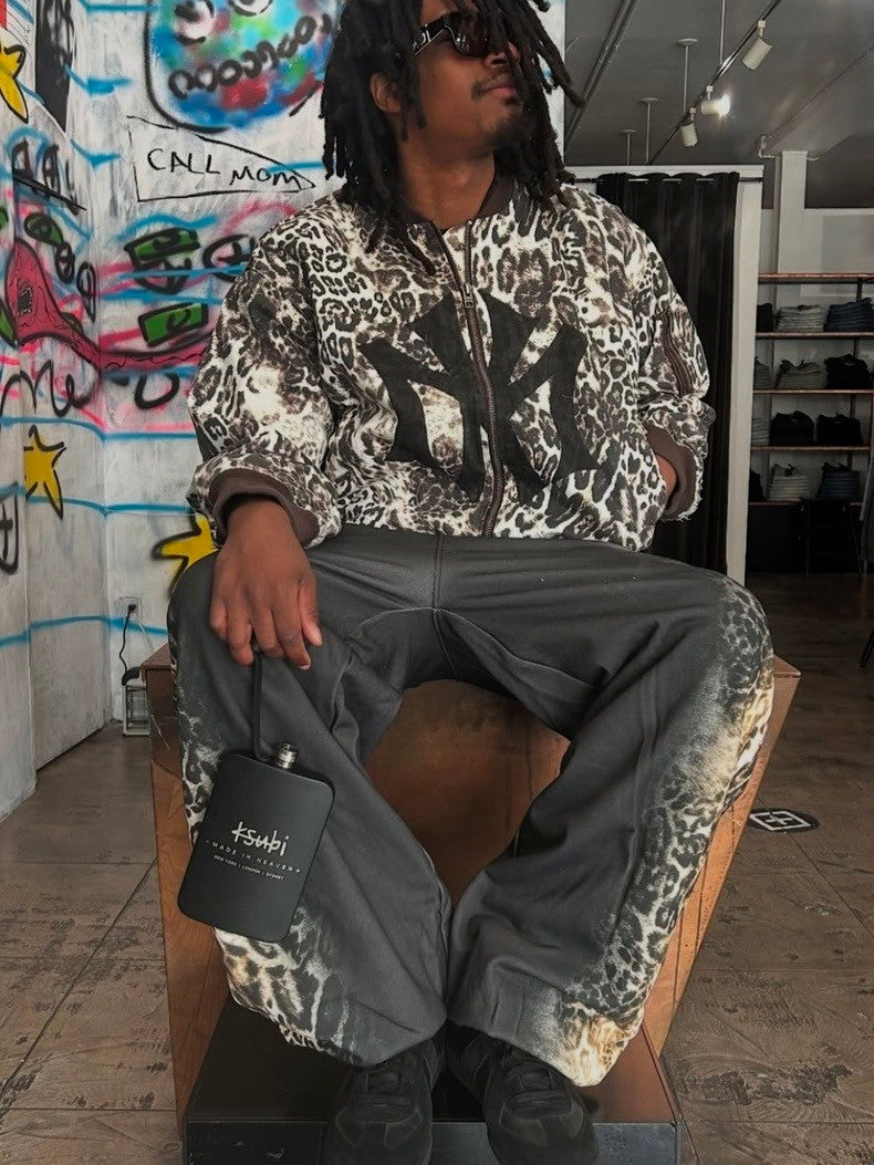 Mowalola X Ksubi Limited Edition Leopard Print Distressed Bomber Jacket Denim Cotton Jacket Fashionable High Street Cool Zipper Jacket Ngvp #2252