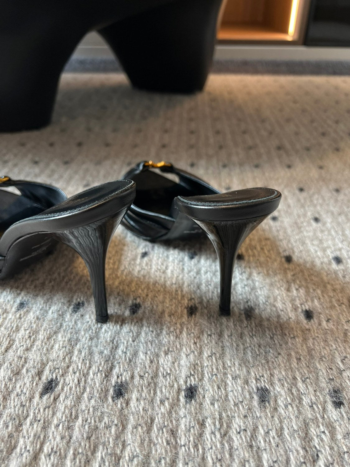 Saint Laurent BABYLONE Women's Fashion Classic Minimalist Leather Pointed Toe Open Toe 10cm High Heels Shoes #78434