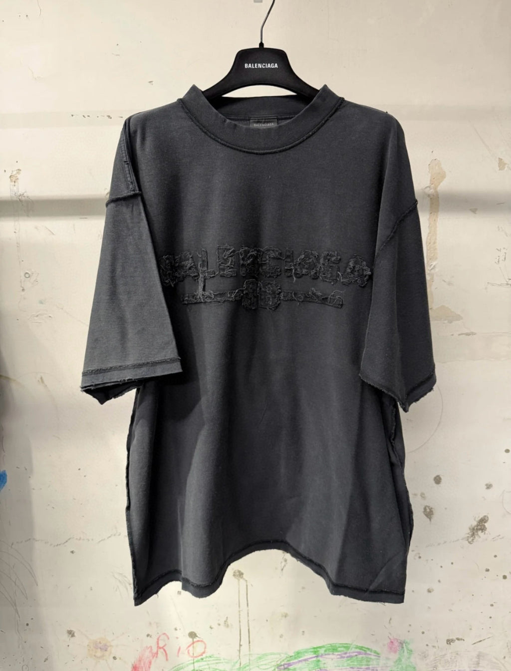 Balenciaga Men's Summer Applique Embroidery Letter Print Round Neck Solid Color Short Sleeve T-Shirt #75233
