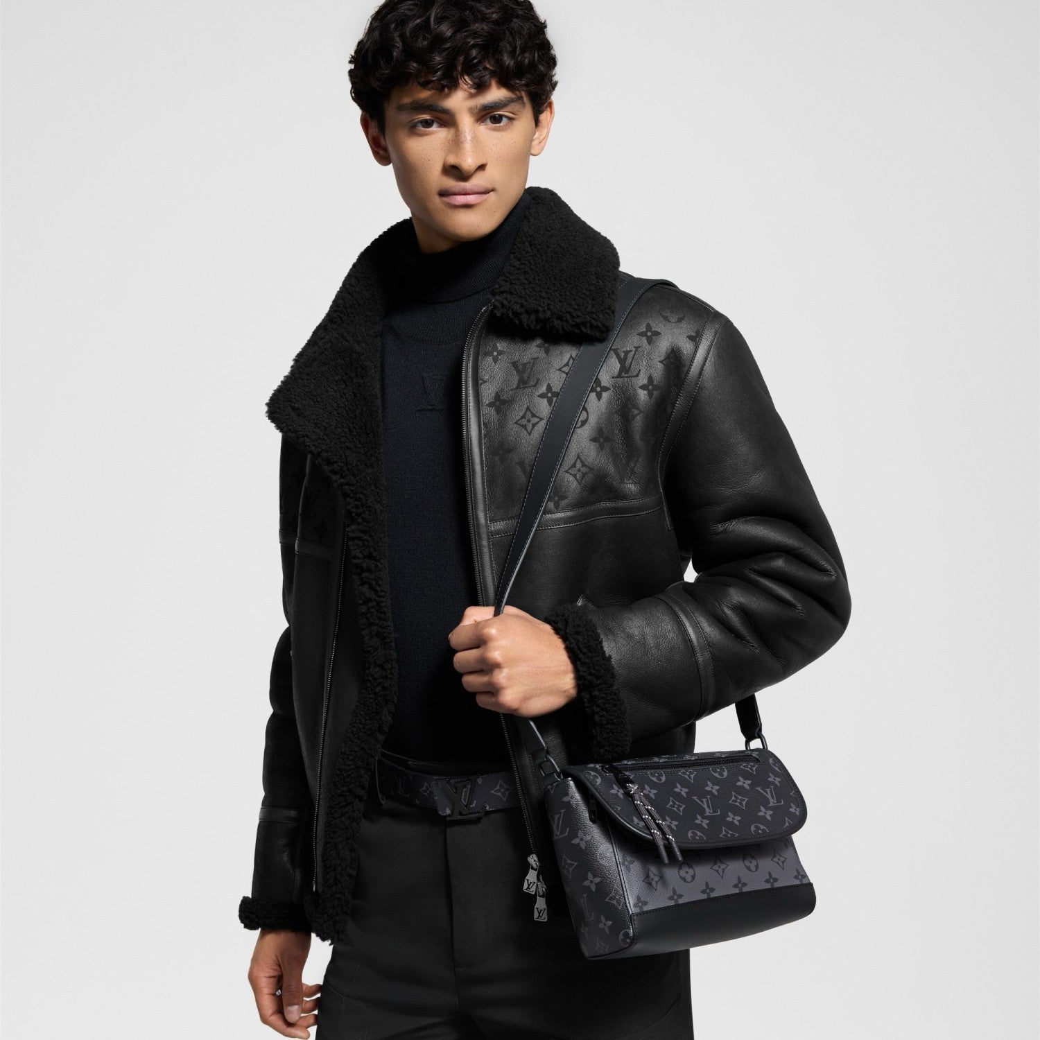Louis Vuitton Men's Winter Solid Colour Printed Lambskin Wool Zip Up Long Sleeve Jacket #76879