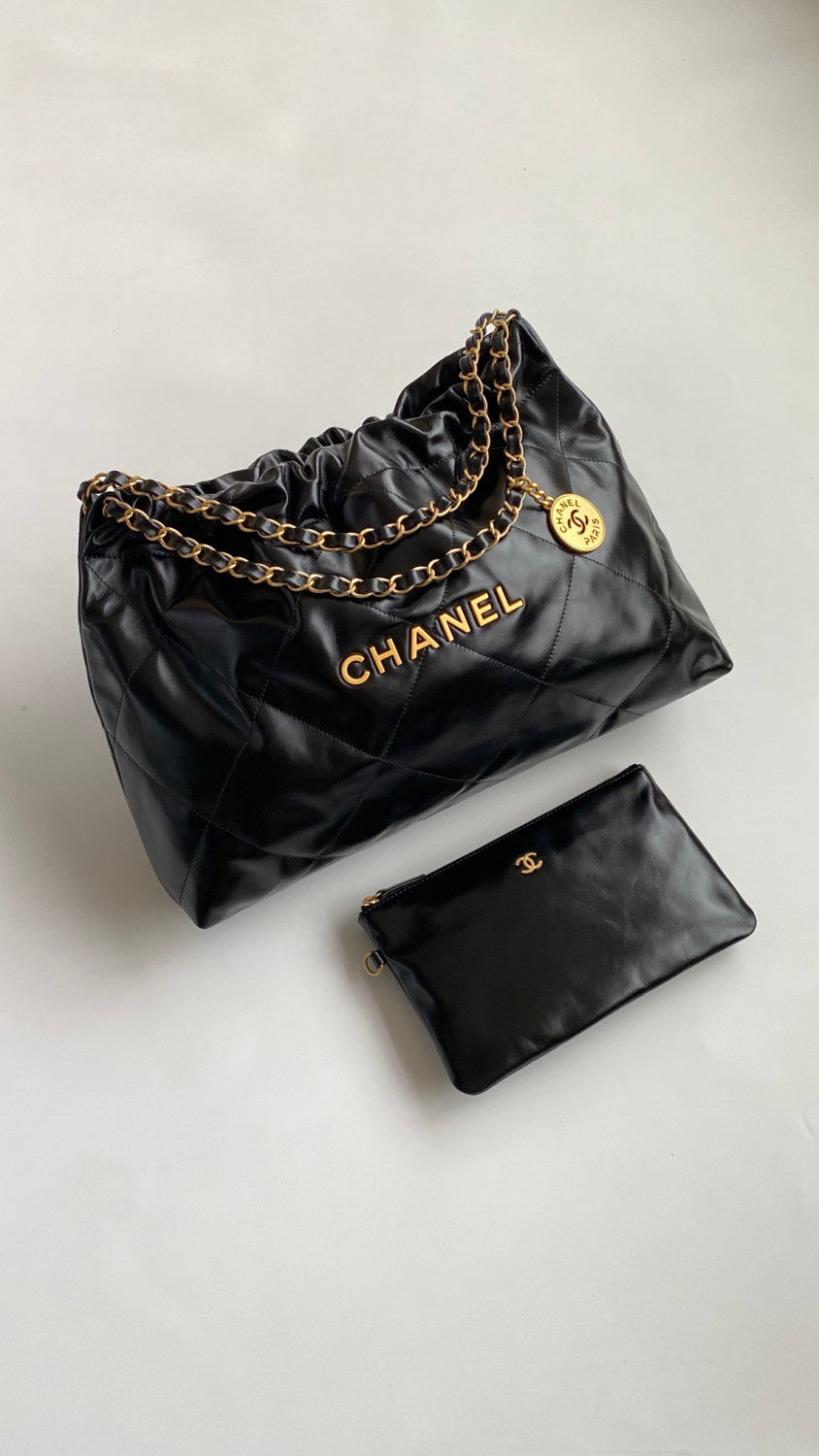 Chanel Maxi Shopping Bag Shint Calfskin Glold Tone Metal Black #335960