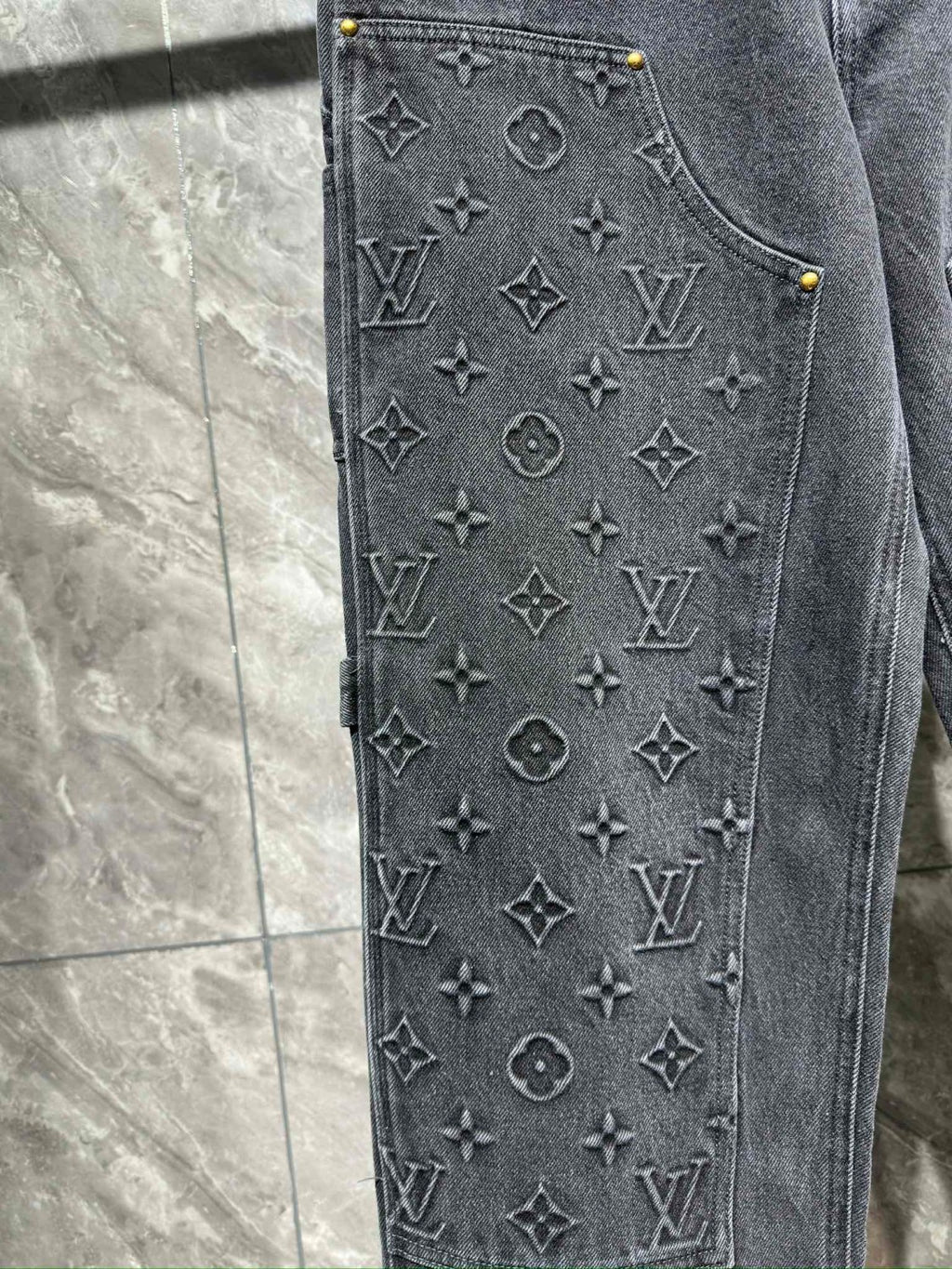 Louis Vuitton Men's Spring/autumn Fashion Casual Classic Logo Embossed Loose Straight Leg Workwear Denim Pants #78388