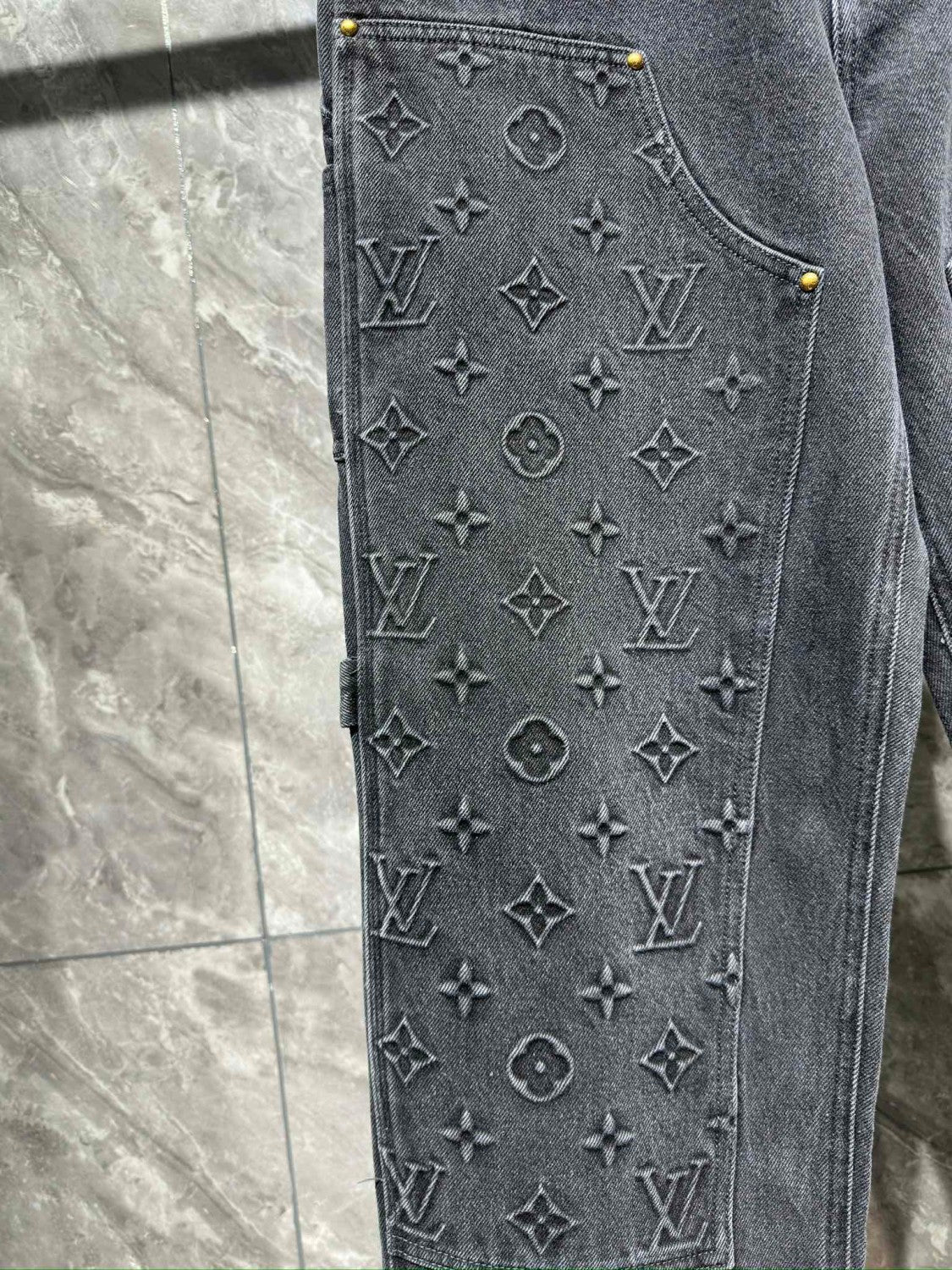 Louis Vuitton Men's Spring/autumn Fashion Casual Classic Logo Embossed Loose Straight Leg Workwear Denim Pants #78388
