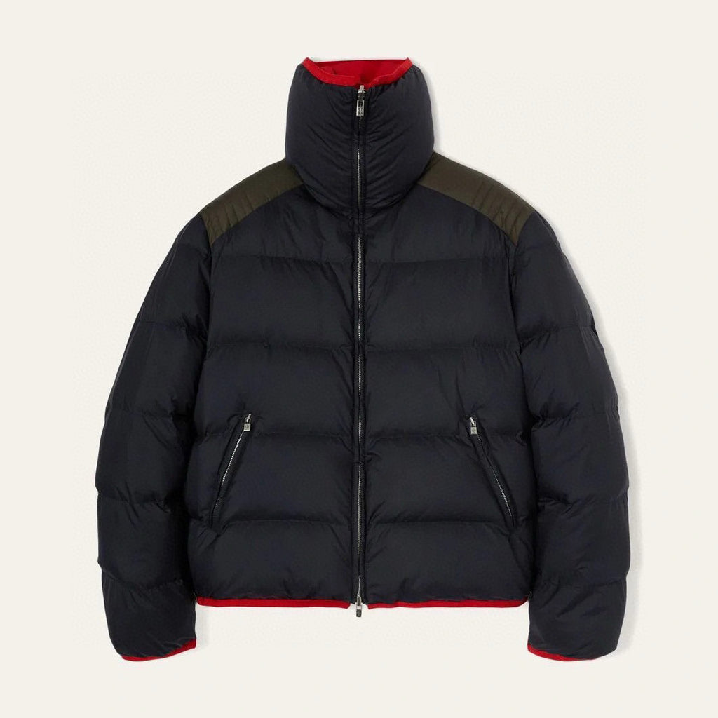 Loro Piana Men's Fall and Winter Colorblocking Lapel Reversible Zipper Long Sleeve Puffer Down Jacket #74426
