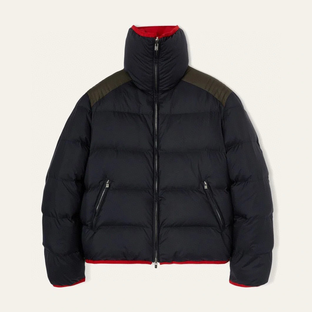 Loro Piana Men's Fall and Winter Colorblocking Lapel Reversible Zipper Long Sleeve Puffer Down Jacket #74426