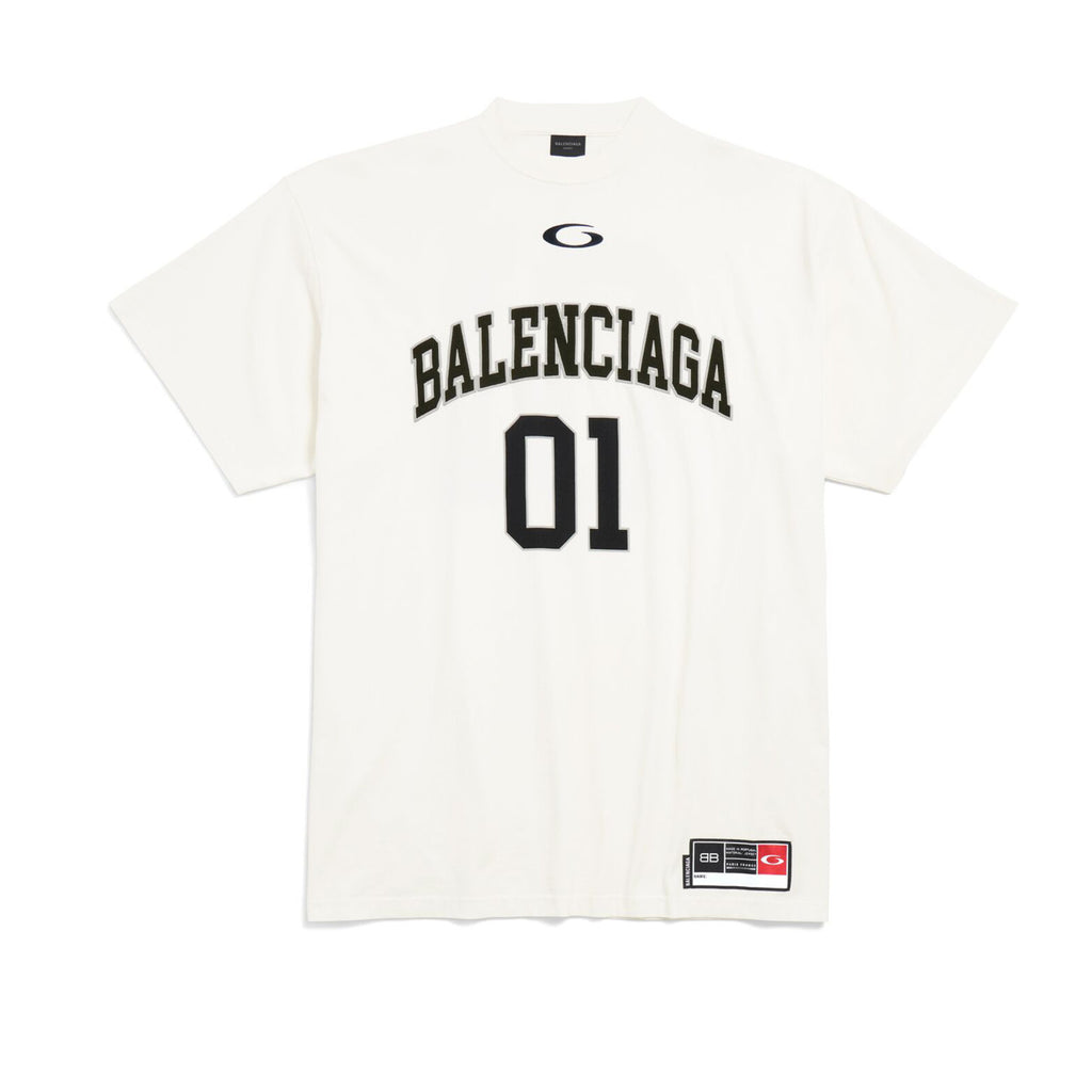 Balenciaga Basketball Series Men's Black And White Retro Plain Knit Silhouette T-shirt 01 Jersey High Street Trendy Short Sleeve Round Neck Loose T-shirt #71857