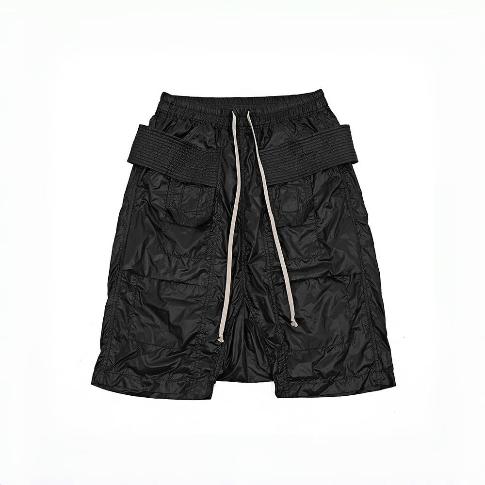 Rick Owens DRKSHDW Men's Spring/summer Retro High Street Thin Black Shorts Workwear Drawstring Pants  Ngvp #8794