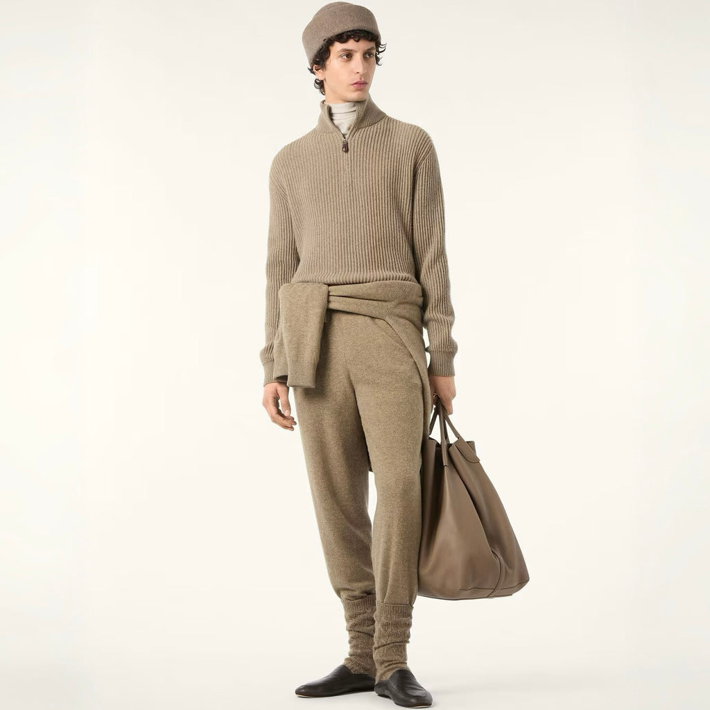 Loro Piana Plane Tree Men's Sweater Ribbed Turtleneck Half-zip Pullover Long-sleeved Cashmere Sweater #332989