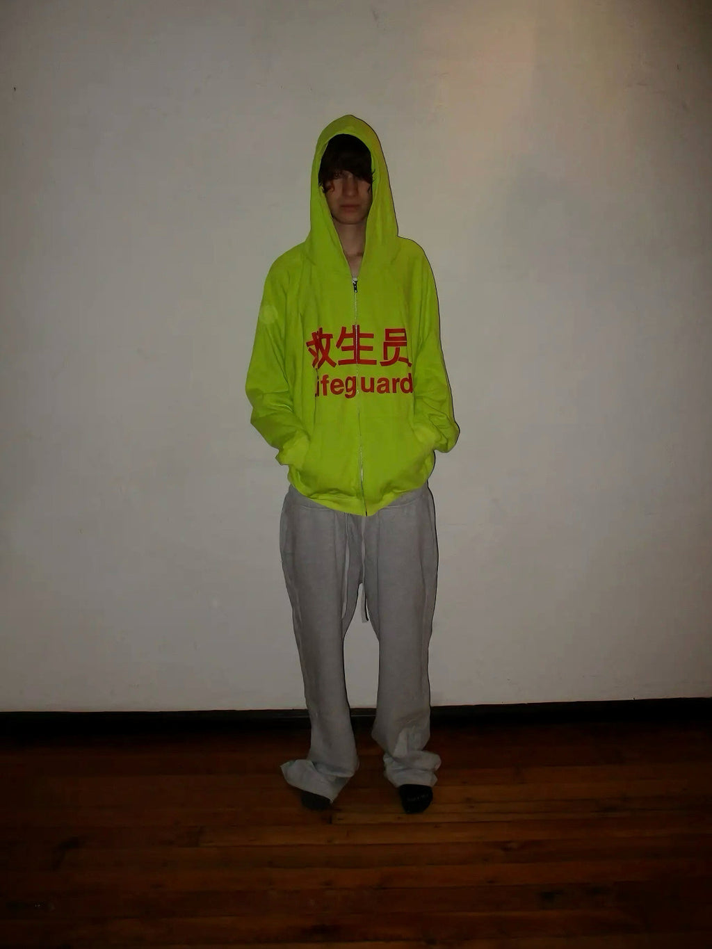 Praying Men's Fall And Winter Fluorescent Yellow Lifeguard Print Subculture Tide Zipper Hoodie Sweatshirt Ngvp #2621