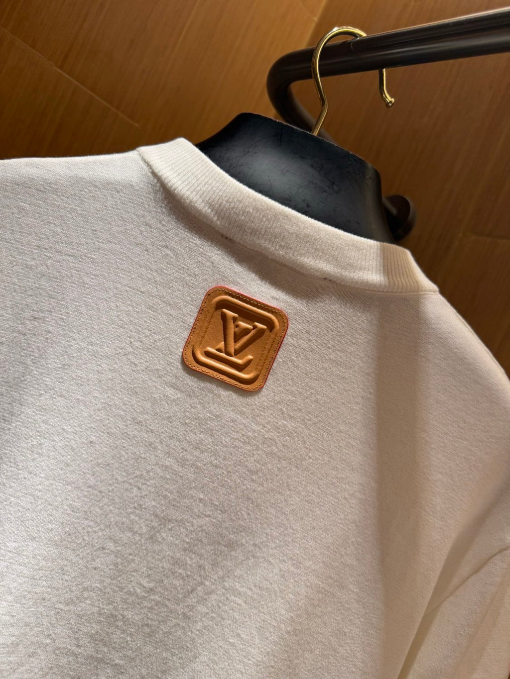 Louis Vuitton Men's Summer Leather Applique Solid Color Cotton Round Neck Short Sleeve T-Shirt #75636