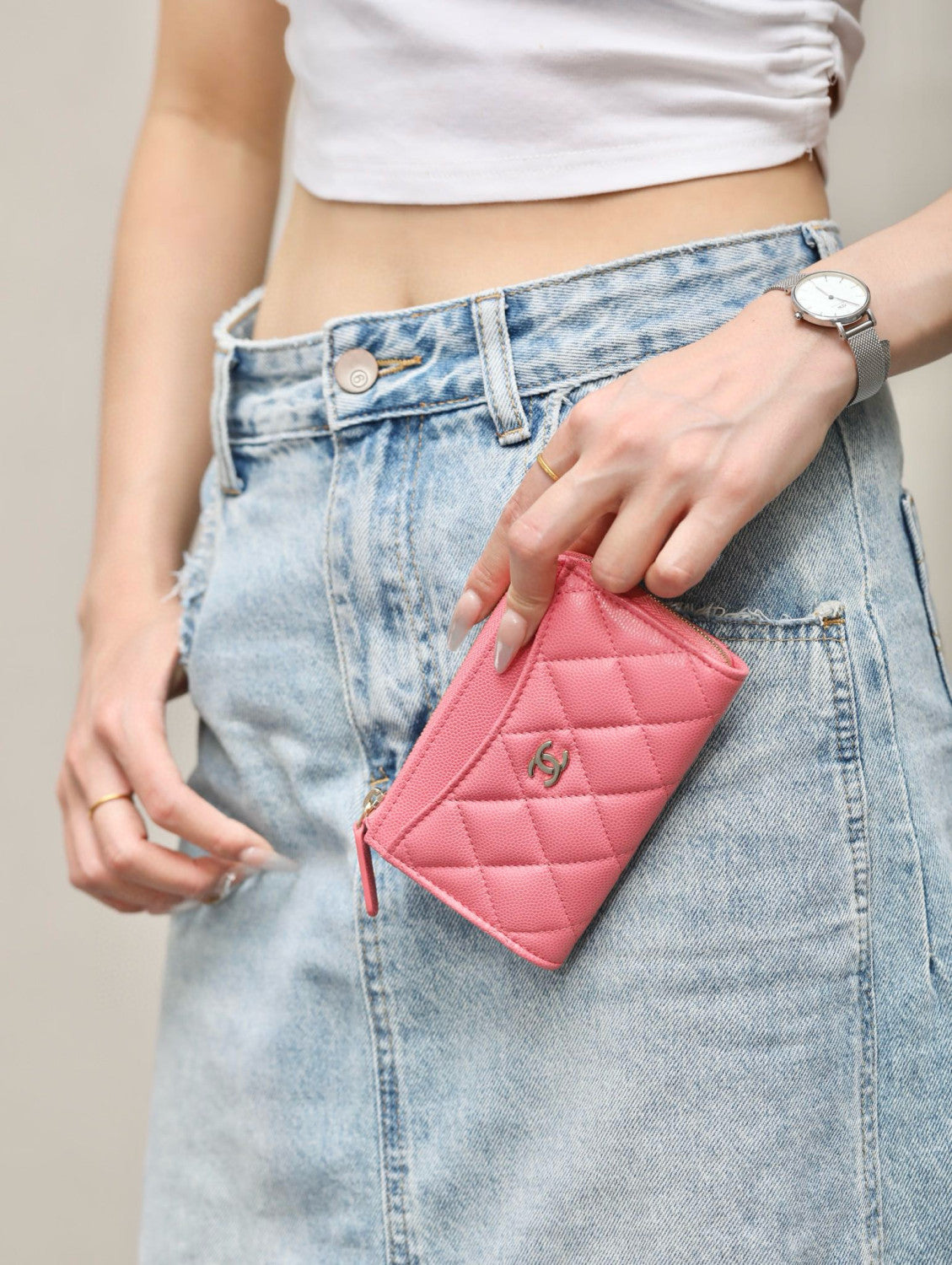 Chanel Women's Solid Color Card Case Zipper Closure Leather Wallet Coin Purse Bags Bag #71929