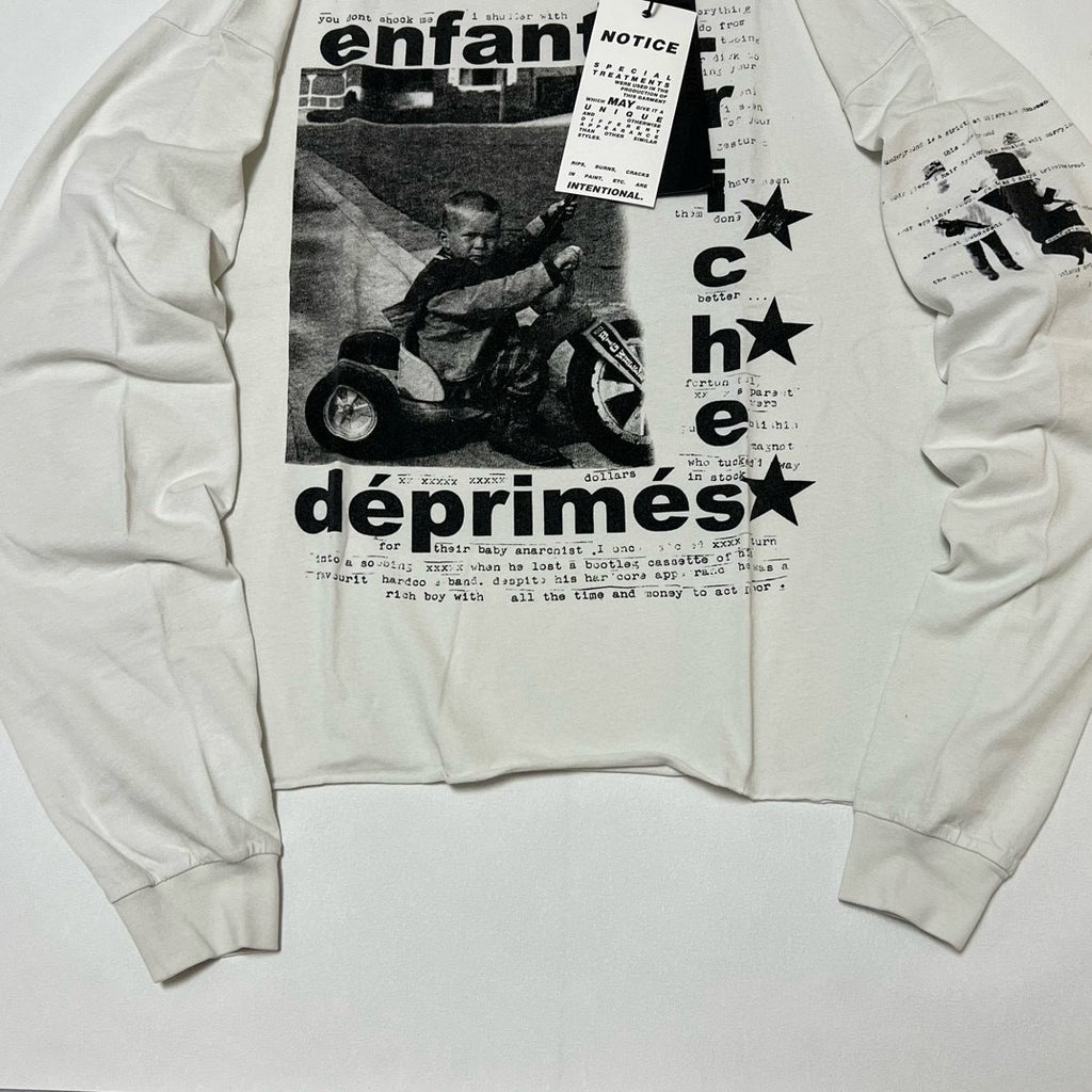 Enfants Riches Deprimes Men's Summer Ribbed Knit Washed Loose Pattern Printed Long Sleeve T-Shirt Pullover Ngvp #73357