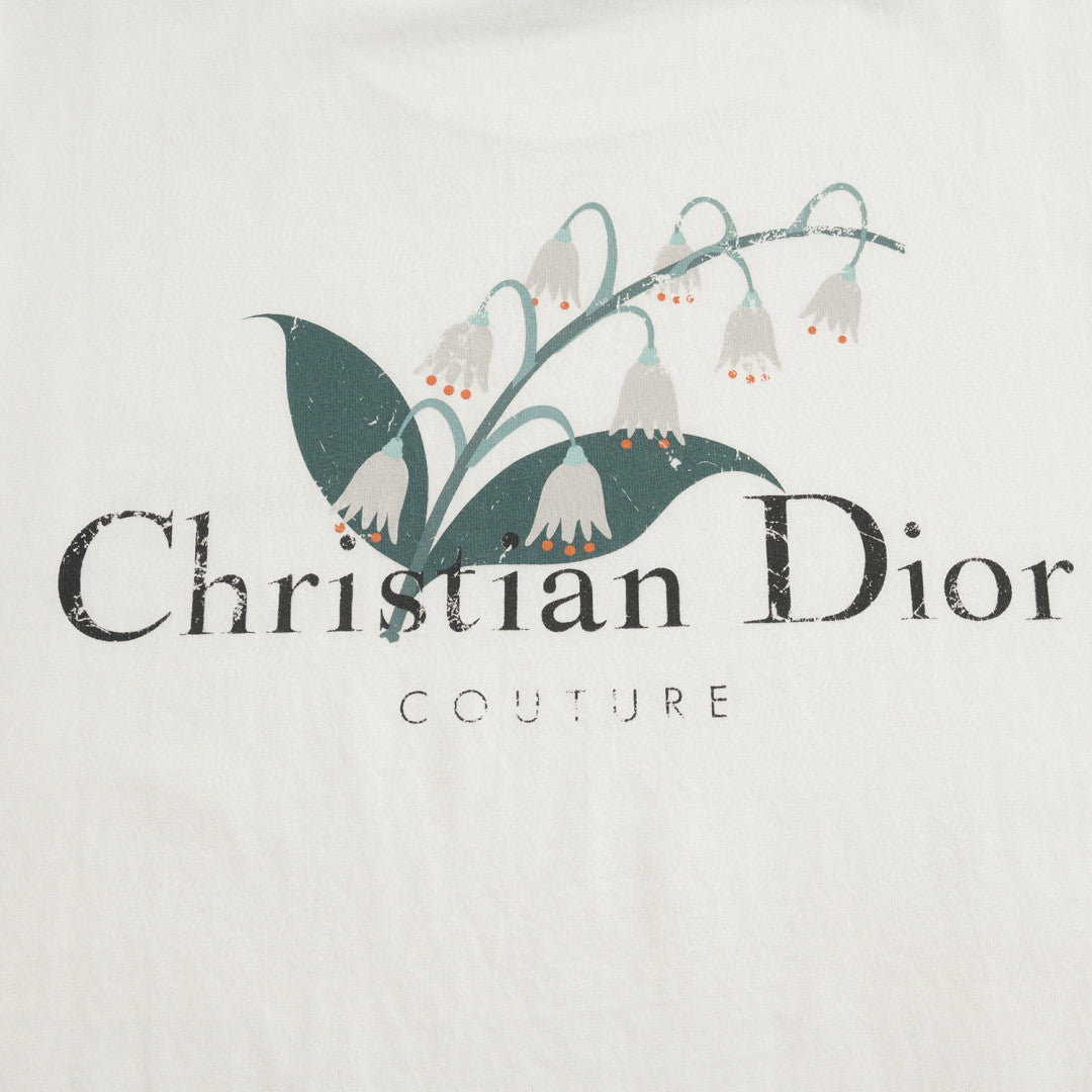 Dior Men's Summer Solid Color Floral Pattern Letter Print Round Neck Cotton Short Sleeve T-Shirt #76577