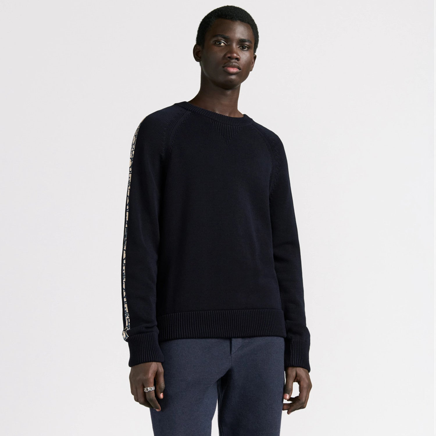Dior Men's and Women's Fall/Winter Crewneck Pullover Oblique Print Patchwork Floral Weave Ribbed Knit Pullover Sweater #79479