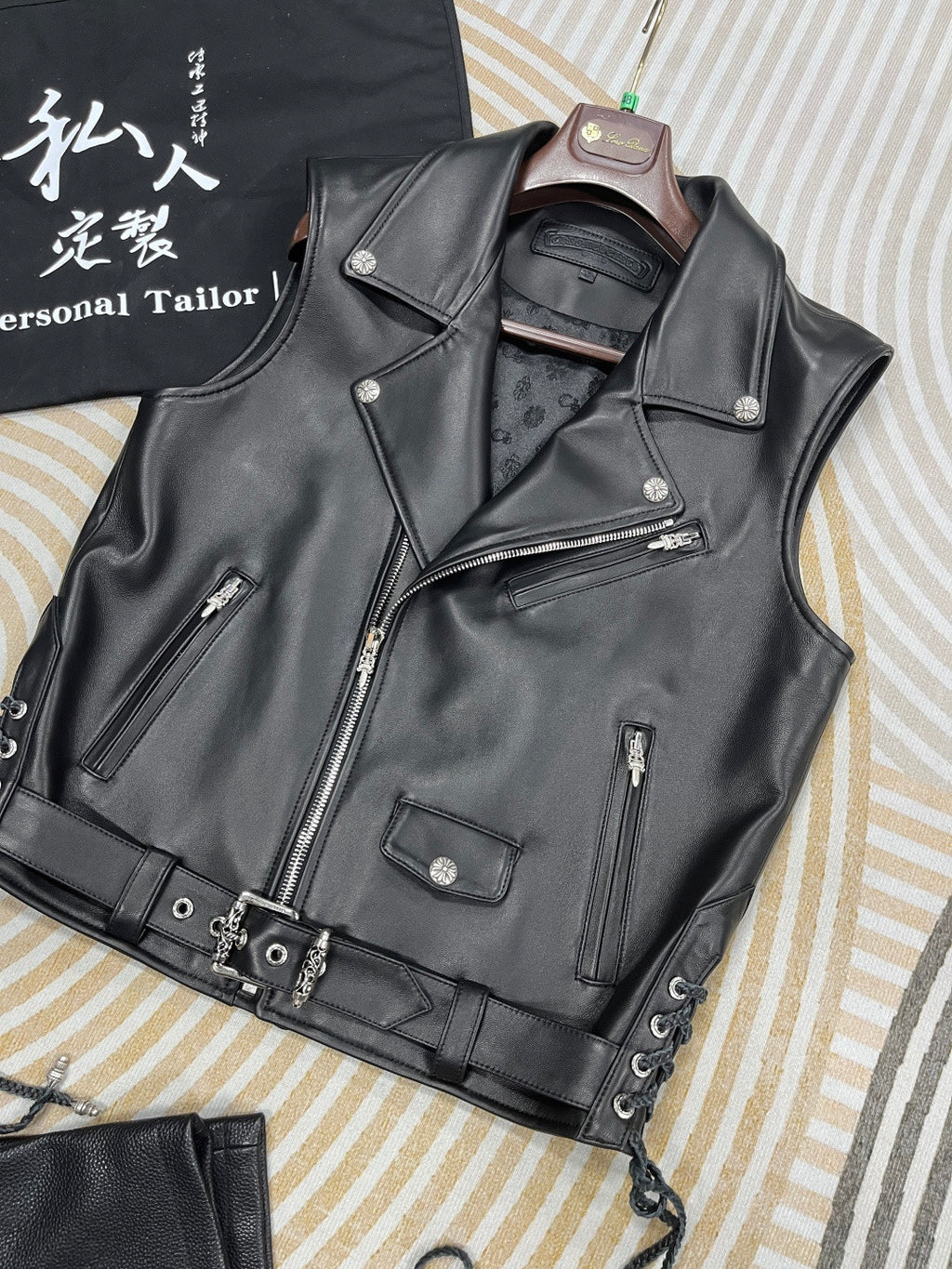 Chrome Hearts 25FW Punk Motorcycle Leather Style Short Vest #333459
