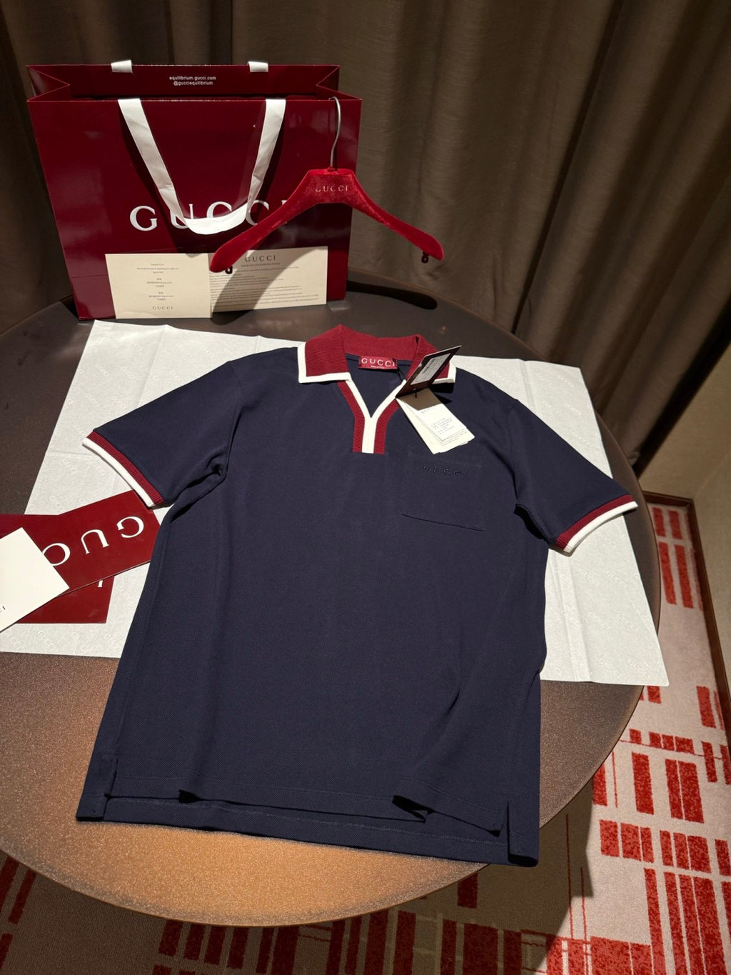 Gucci Men's And Women's Summer Fashion Classic V-neck Color Block Cotton Polo Shirt Short Sleeved T-Shirt #78425