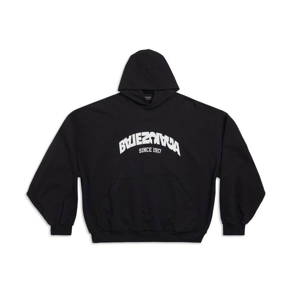Balenciaga Back Flip Round Hoodie Oversize In Black Mirror Letter Hooded Sweatshirt Pullover #96248