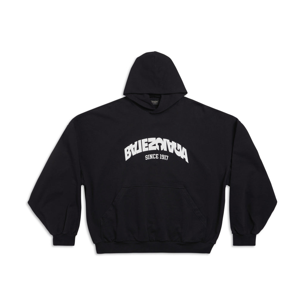 Balenciaga Back Flip Round Hoodie Oversize In Black Mirror Letter Hooded Sweatshirt Pullover #96248