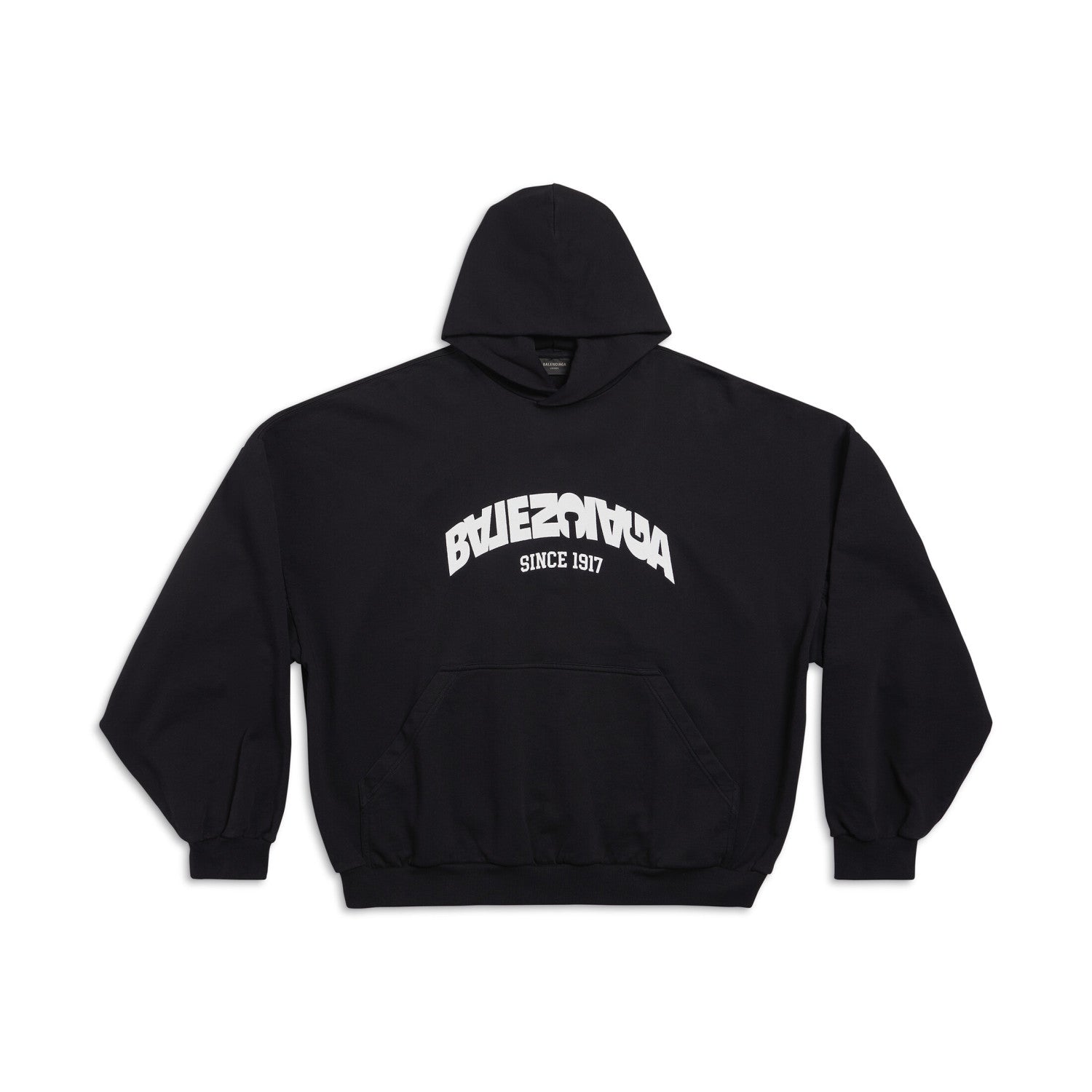 Balenciaga Back Flip Round Hoodie Oversize In Black Mirror Letter Hooded Sweatshirt Pullover #96248