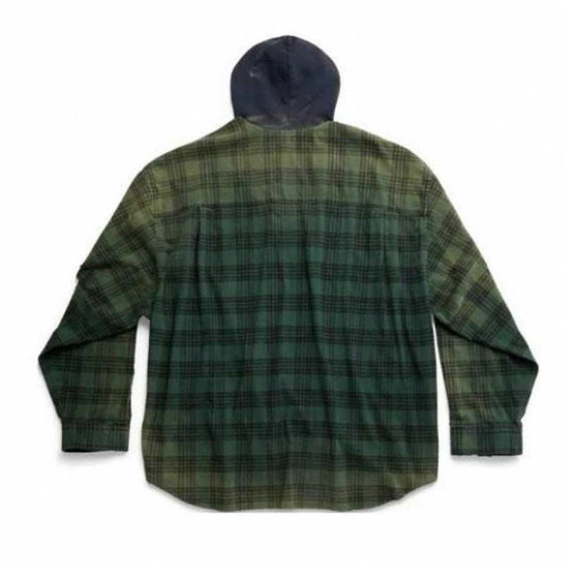 Balenciaga Men's Spring And Summer Fashion Trend Color Blocking Plaid Buttons Hooded Long-sleeved Shirt Loose Casual Ngvp #7448