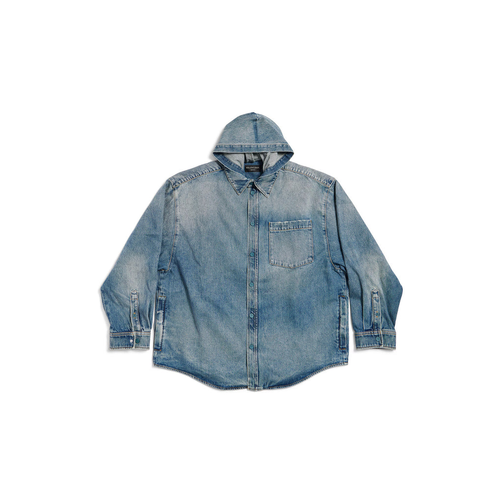 Balenciaga Men's Spring. Summer And Fall Hooded Shirt Papka Lapel Loose Solid Color Denim Jacket Ngvp #1671