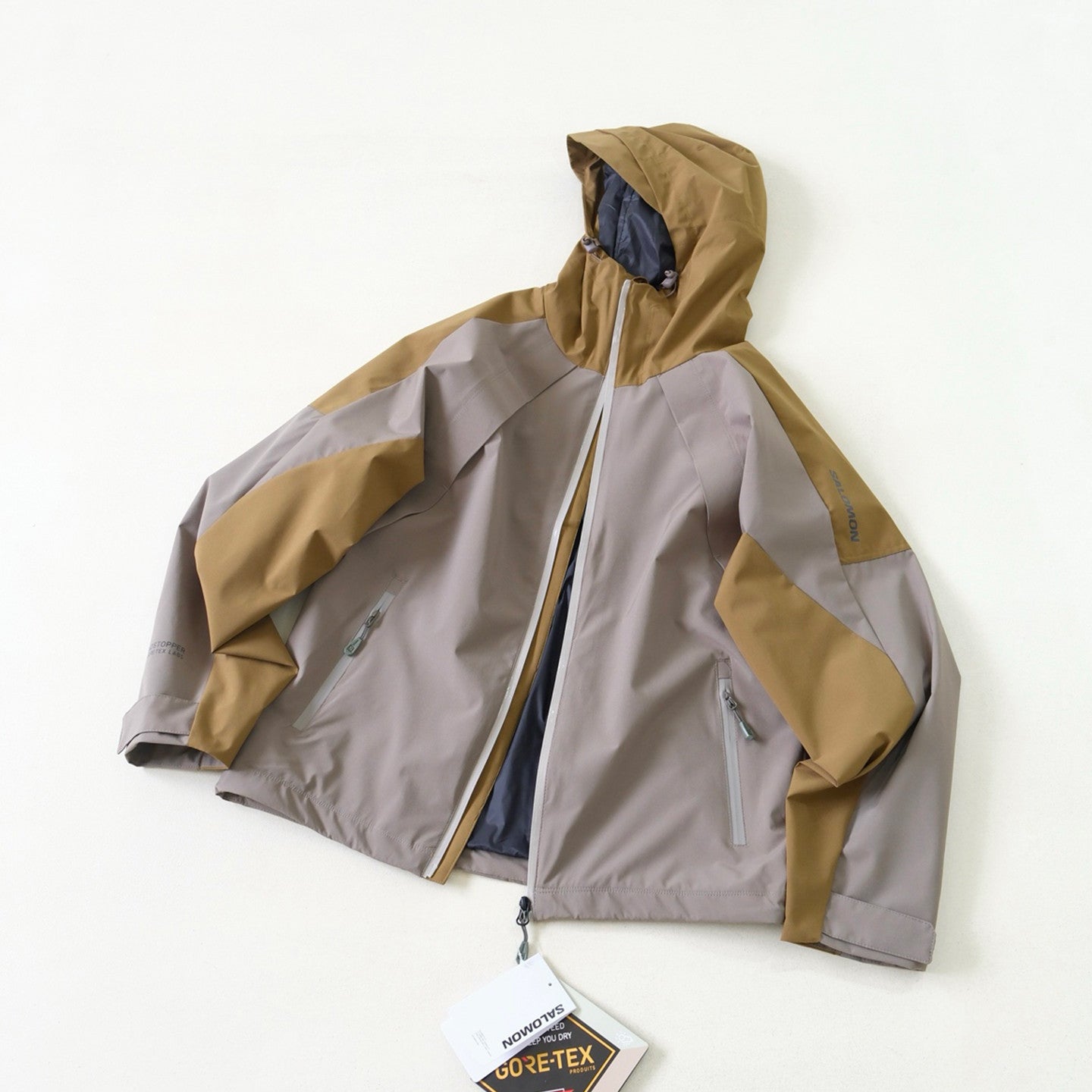 Salomon Men's Spring/Fall Zipper Solid-Color Patchwork Hooded Long-Sleeve Oversized Windbreaker Casual Jacket #81578