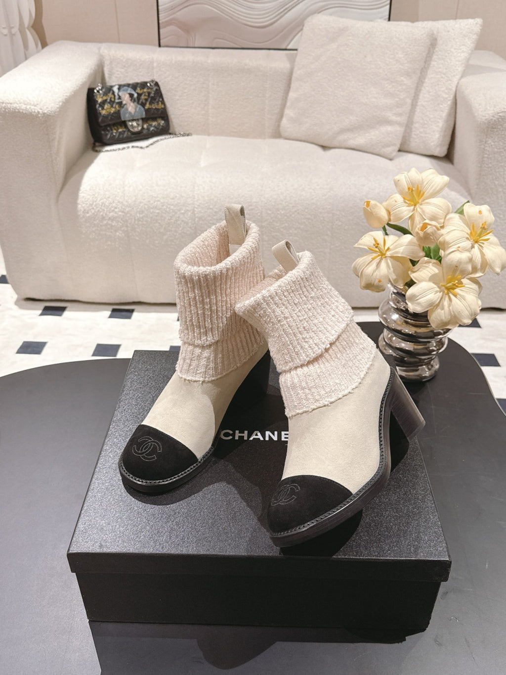 Chanel Knitted Socks High Heel Boots #335028